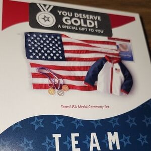 American Girl 18" doll Team USA Medal Ceremony Set Olympic jacket flag NEW!